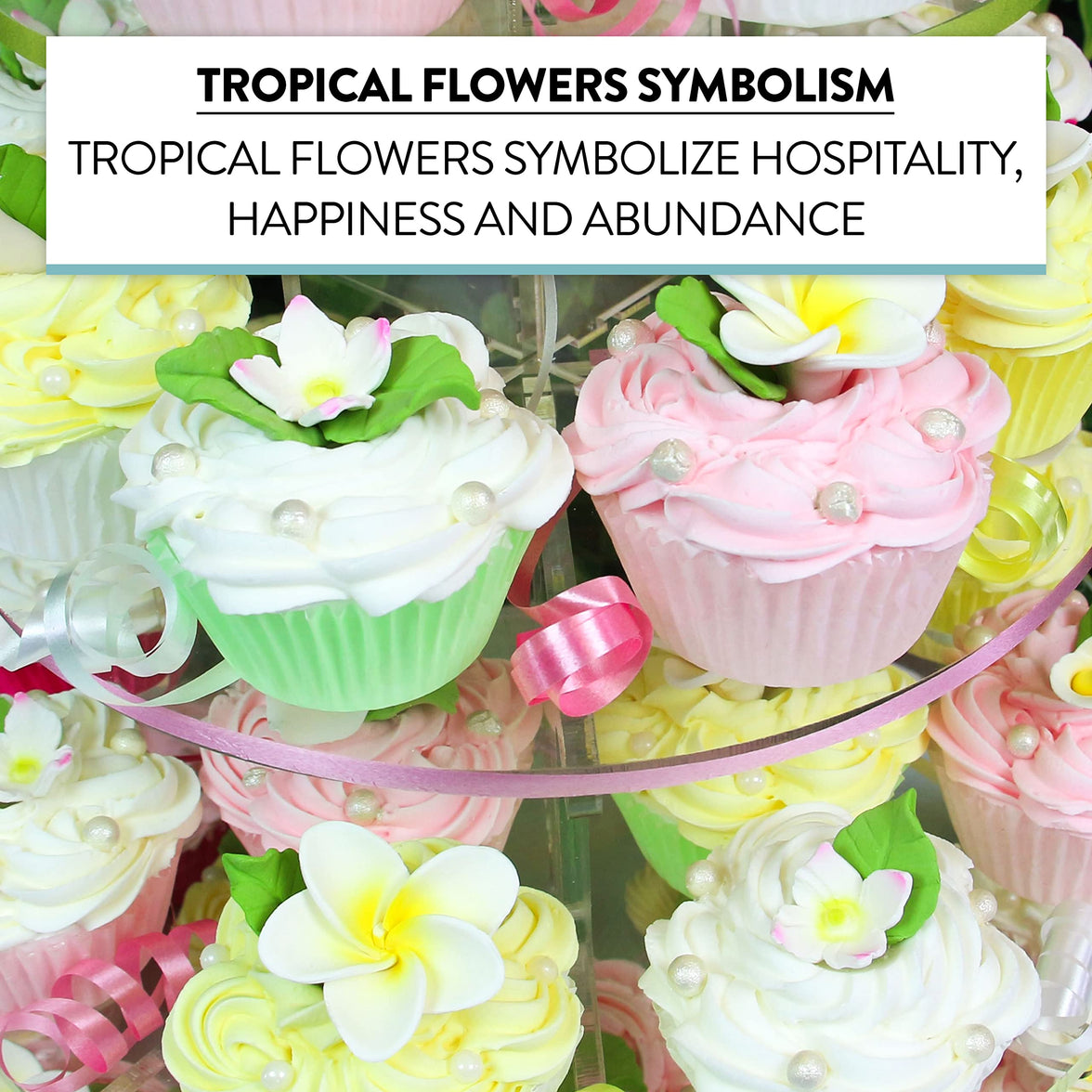 Tropical Flower Kit with Leaves, Gum Paste Frangipani Plumeria Cake Flowers, 36 Count Set, by Global Sugar Art