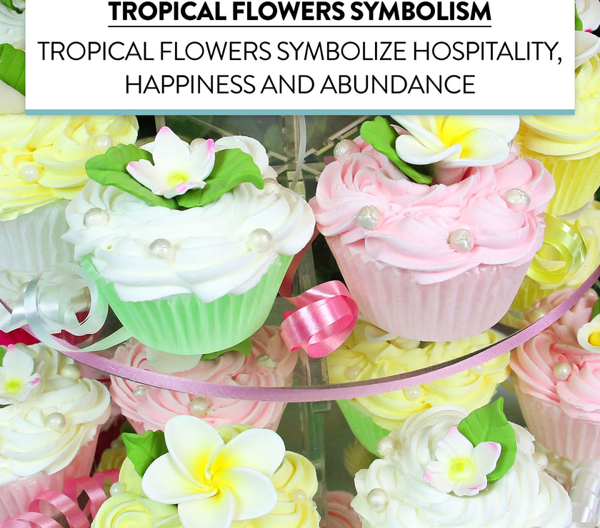 Tropical Flower Kit with Leaves, Gum Paste Frangipani Plumeria Cake Flowers, 36 Count Set, by Global Sugar Art
