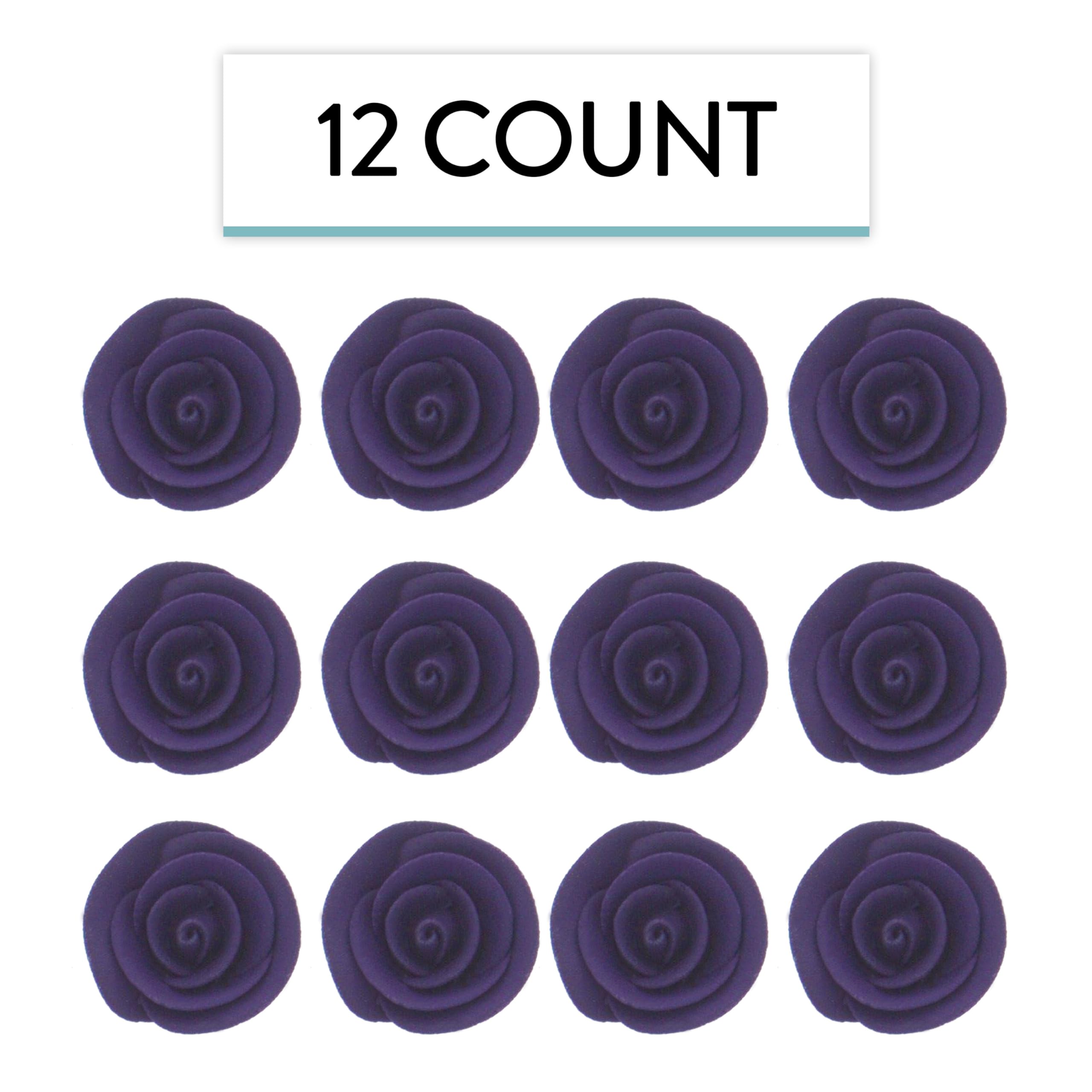 Premium Edible Roses for Cakes and Cupcakes, Sweet Royal Icing Roses, by Global Sugar Art, Deep Violet