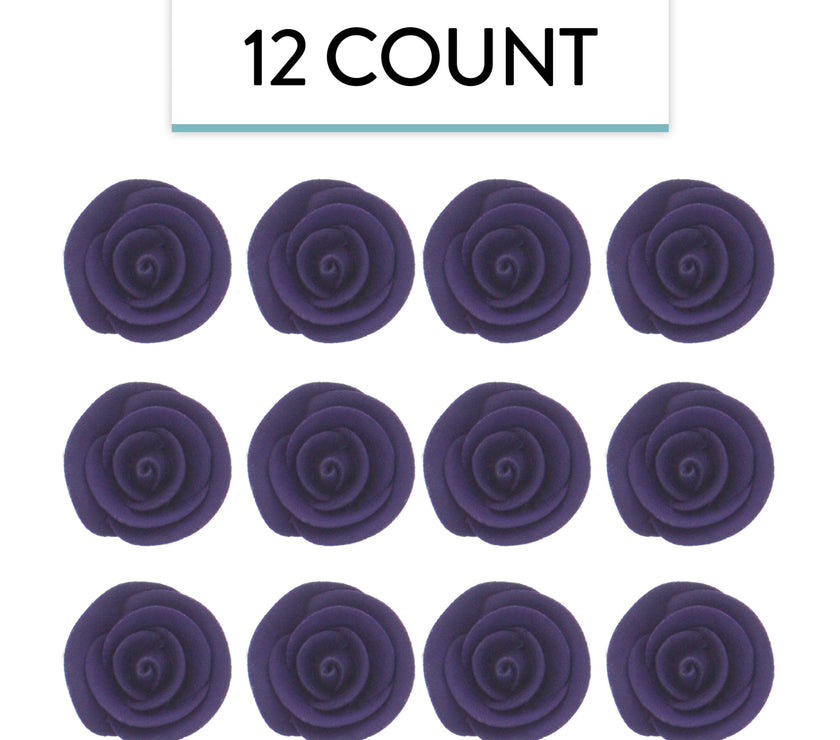 Premium Edible Roses for Cakes and Cupcakes, Sweet Royal Icing Roses, by Global Sugar Art, Deep Violet