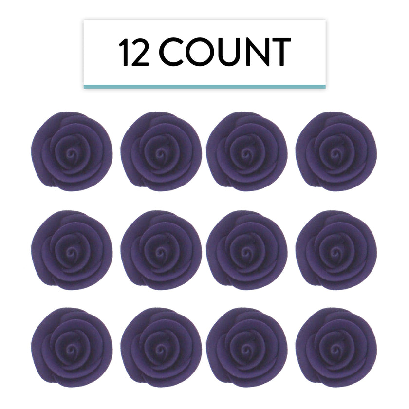 Premium Edible Roses for Cakes and Cupcakes, Sweet Royal Icing Roses, by Global Sugar Art, Deep Violet