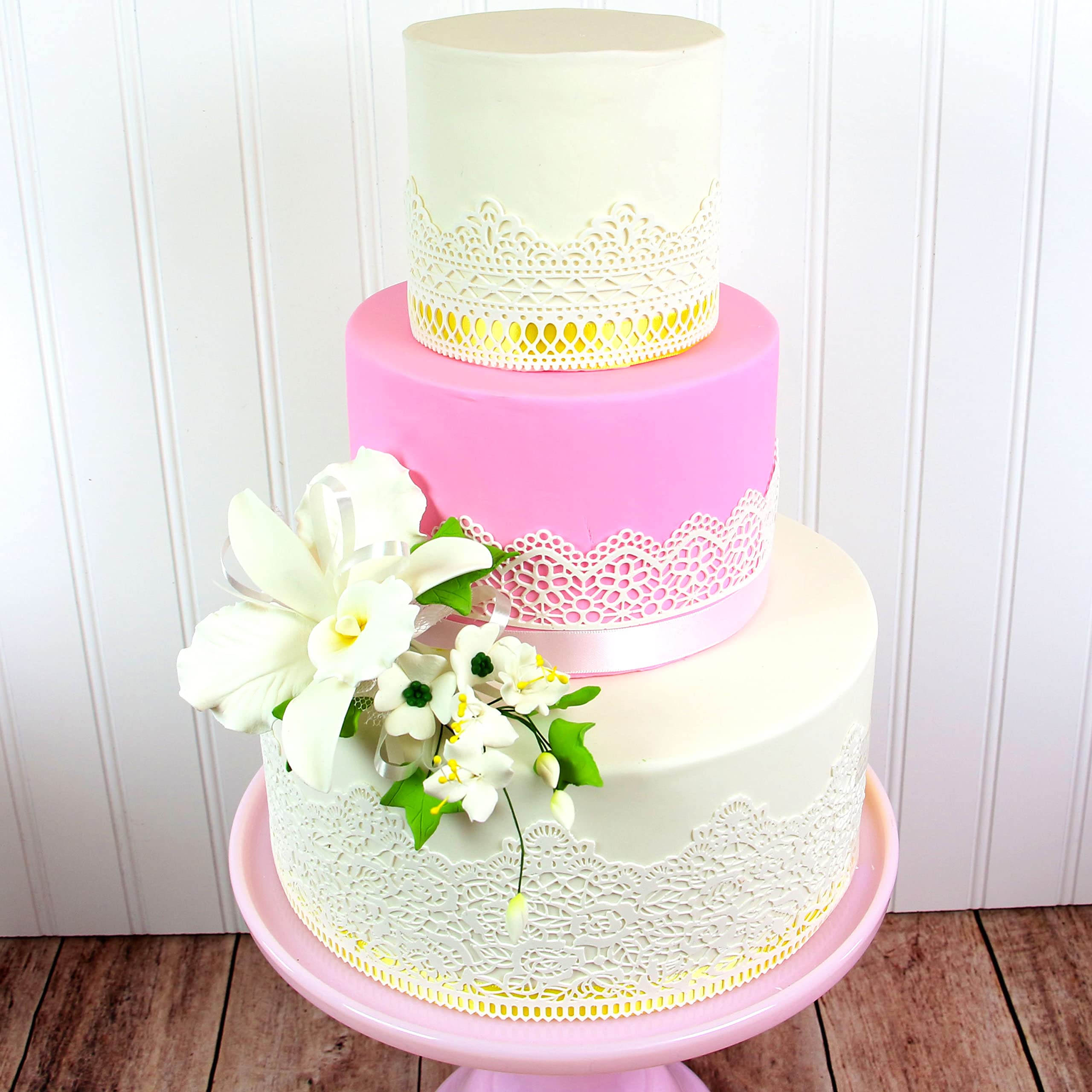 Orchid Sugar Cake Flower Sprays, White Cattleya Orchid Spray, by Global Sugar Art