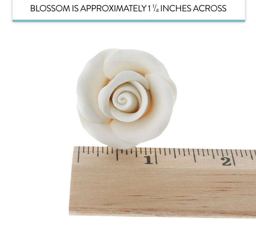 Deluxe White Roses for Cake Decorating, Premium Unwired Sugar Flowers by Global Sugar Art, White, Small