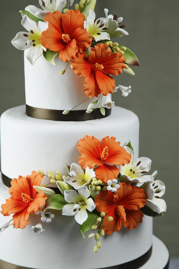 Tropical Hibiscus Sugar Cake Flower Spray by Global Sugar Art, Orange