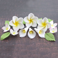 Tropical Flower Kit with Leaves, Gum Paste Frangipani Plumeria Cake Flowers, 36 Count Set, by Global Sugar Art
