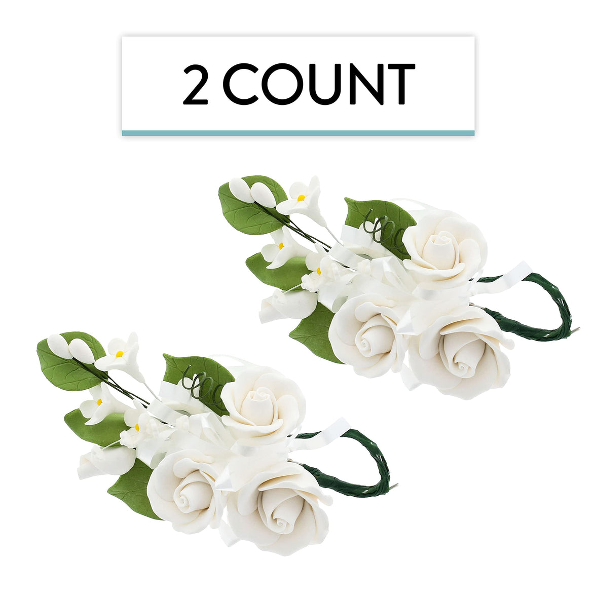 Petite Rose Spray, Sugar Flower Spray for Cakes, by Global Sugar Art, White 2 Count