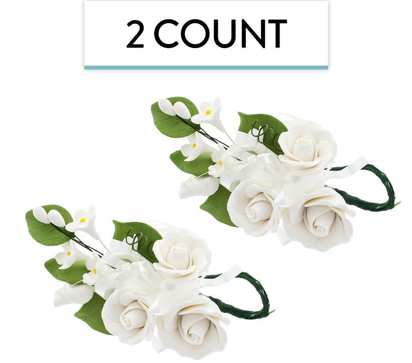 Petite Rose Spray, Sugar Flower Spray for Cakes, by Global Sugar Art, White 2 Count