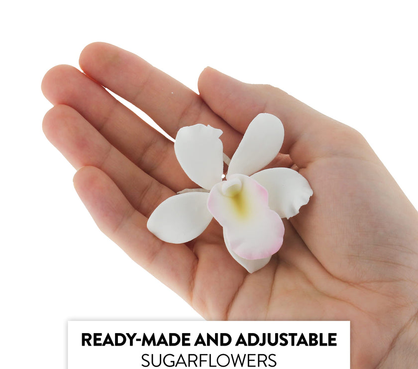 Orchid Sugar Cake Flowers, Pearly Orchids, by Global Sugar Art, Small, White, 6 Count
