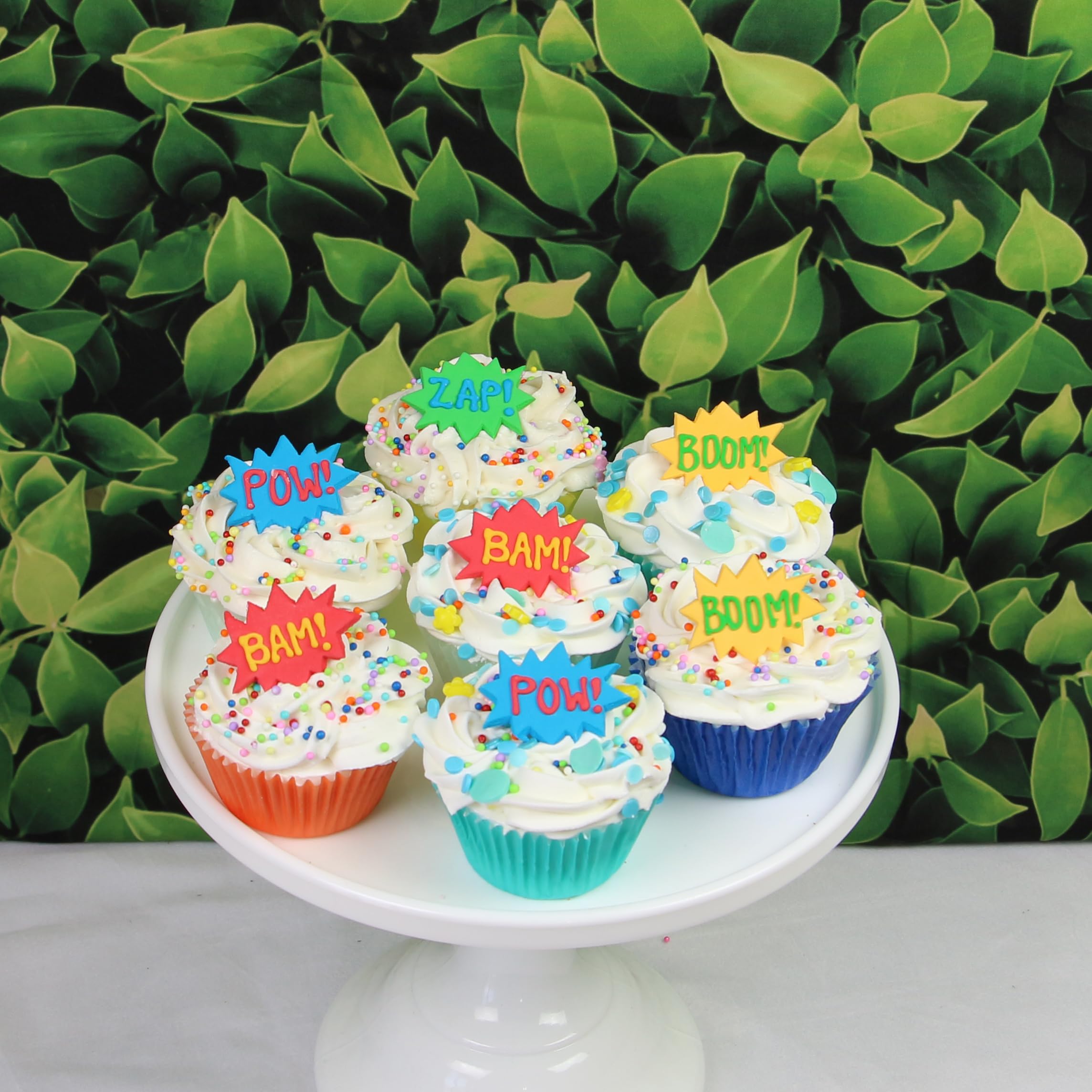 Super Power Comic Book Action Words, Edible Kosher Royal Icing Decorations for Cakes, Cupcakes and Cookies, by Global Sugar Art, 24 Count