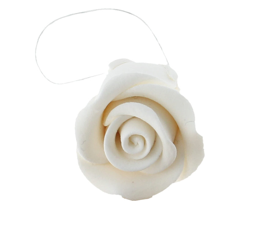 Classic Tea Rose Sugar Cake Flowers, by Global Sugar Art, Wired, White, Small