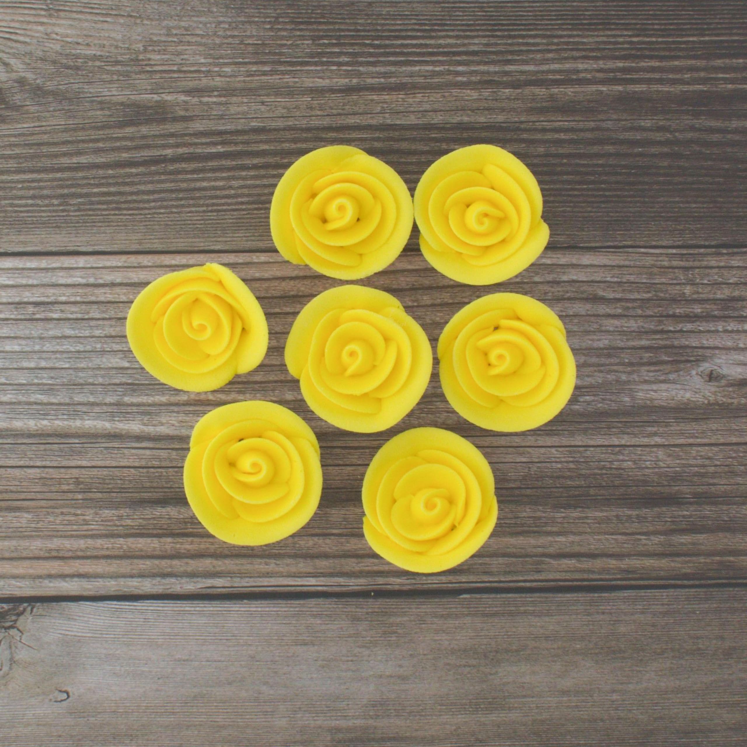 Premium Edible Roses for Cakes and Cupcakes, Sweet Royal Icing Roses, by Global Sugar Art, Yellow