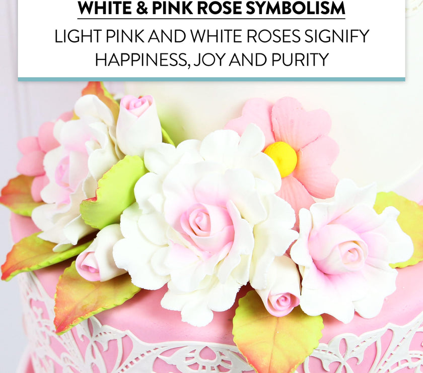 Ruffled Rose and Blossom Set, Sugar Flowers for Cakes, by Global Sugar Art, White and Pink