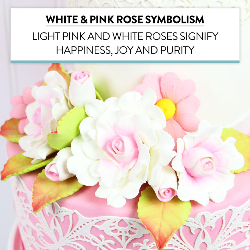 Ruffled Rose and Blossom Set, Sugar Flowers for Cakes, by Global Sugar Art, White and Pink