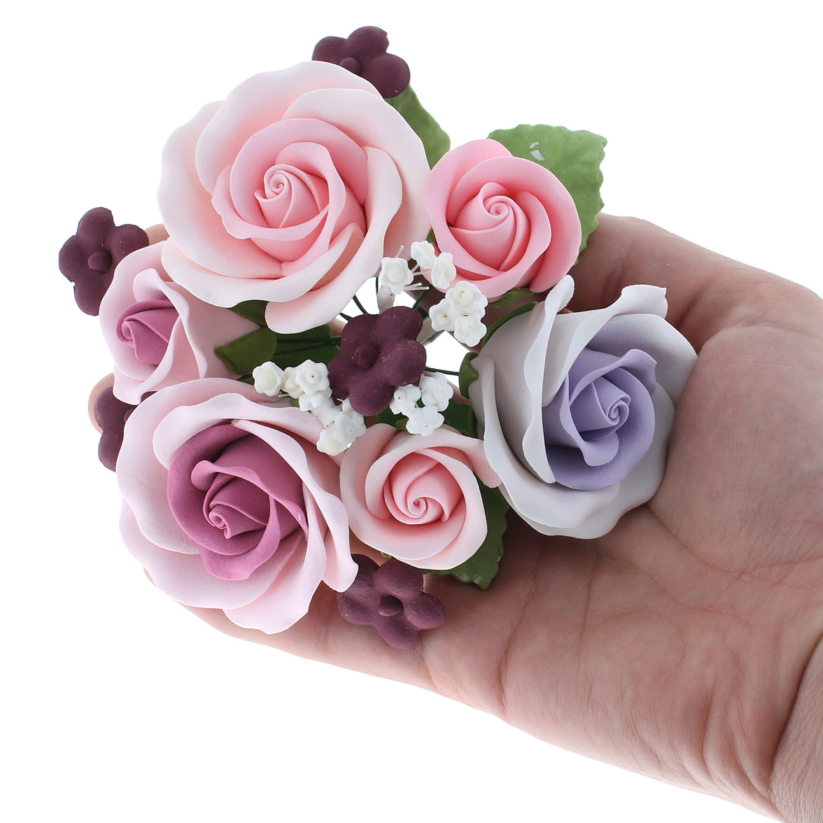 Rose Bouquet Cake Decoration, Elegant Garden Rose Cake Topper, by Global Sugar Art, Pink and Lavender