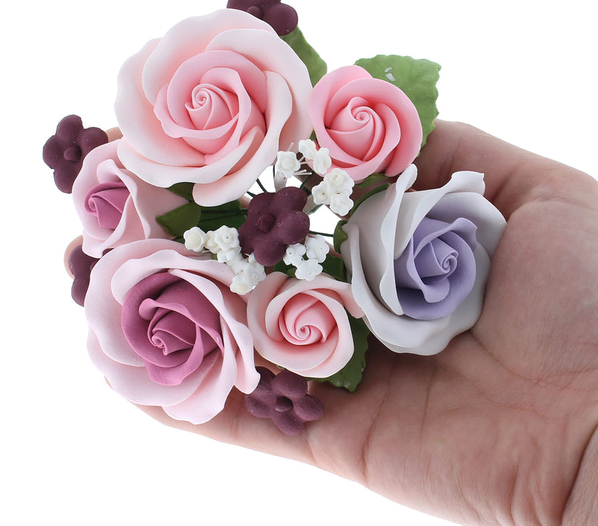 Rose Bouquet Cake Decoration, Elegant Garden Rose Cake Topper, by Global Sugar Art, Pink and Lavender