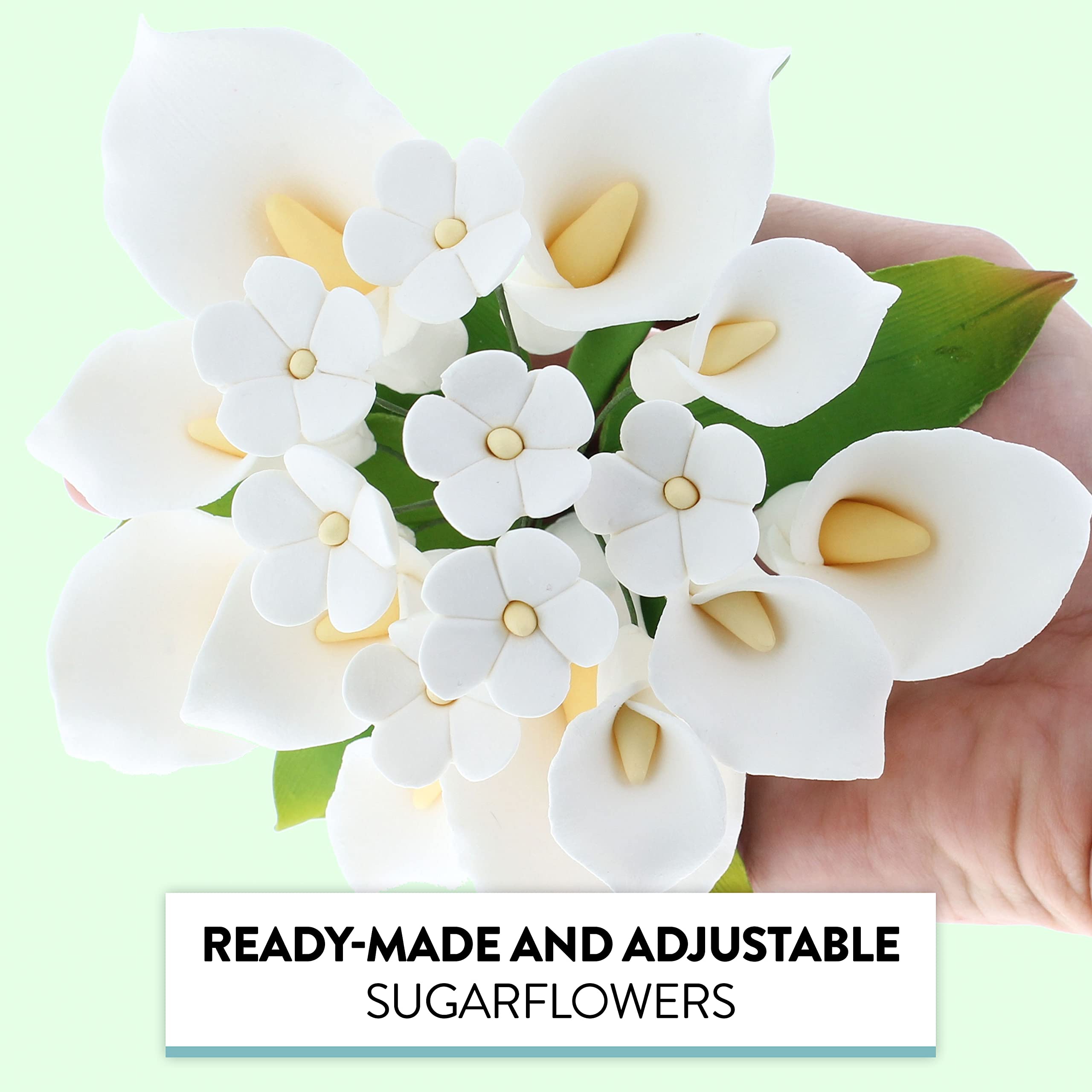 Wedding Cake Topper, White Calla Lily and Blossom Bouquet, by Global Sugar Art