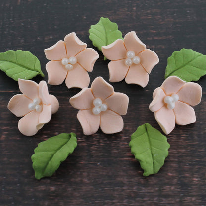 Peach Flower Blossoms with Leaves Kit, 24 Count