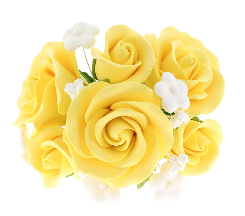 Rose Bouquet Cake Decoration, Elegant Garden Rose Cake Topper, by Global Sugar Art, Yellow