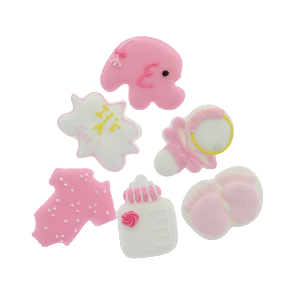 Baby Shower Edible Kosher Royal Icing Decorations for Cakes and Cupcakes, by Global Sugar Art, Baby Girl