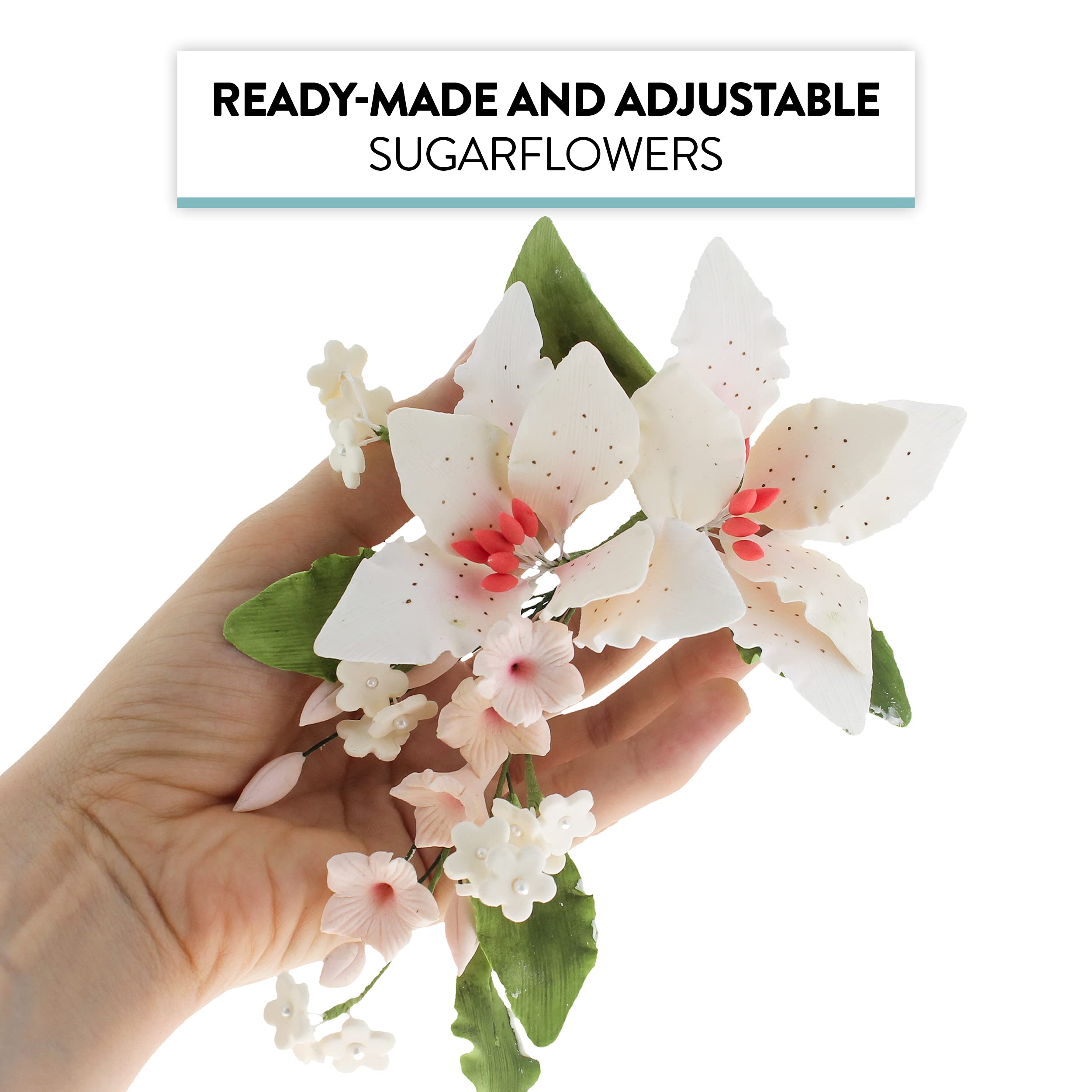 Sugar Lilies, Lily Flower Sprays, Cake Toppers by Global Sugar Art, Pink Double Rubrum Lily Spray