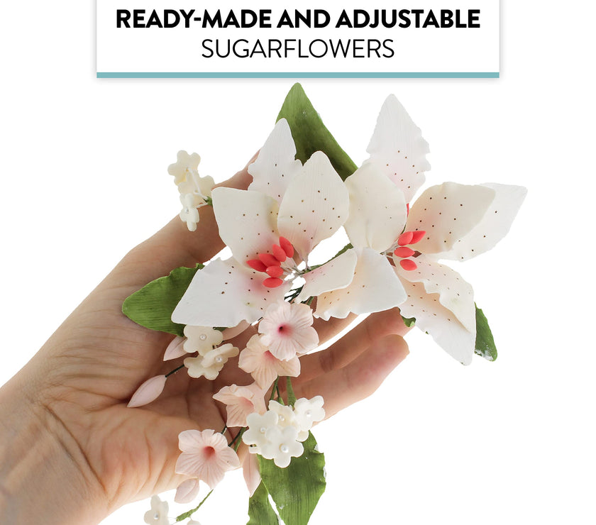 Sugar Lilies, Lily Flower Sprays, Cake Toppers by Global Sugar Art, Pink Double Rubrum Lily Spray