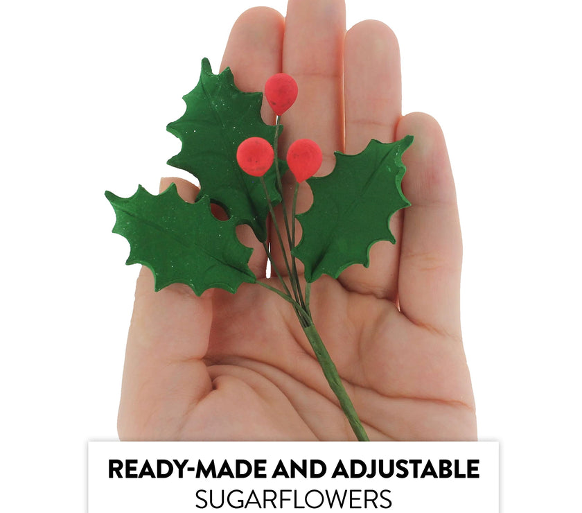 Christmas Holly Leaf Sprays for Cakes and Decorating, by Global Sugar Art