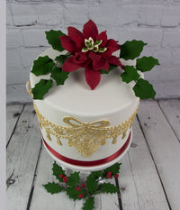 Poinsettia Sugar Flower & Holly Leaf Spray Kit for Cakes, by Global Sugar Art, Large without Berries