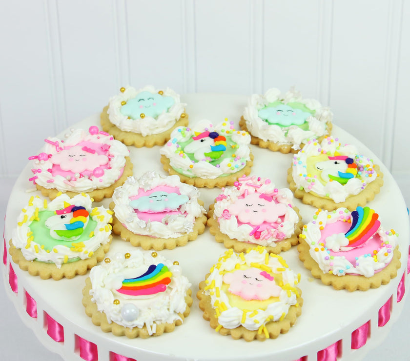 Unicorns, Rainbows & Clouds Edible Kosher Royal Icing Decorations for Cakes, Cupcakes and Cookies, by Global Sugar Art