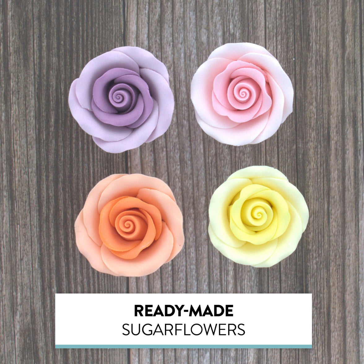 Premium Roses for Decorating Cakes and Cupcakes, by Global Sugar Art, Medium, Lavender Pink Yellow Peach