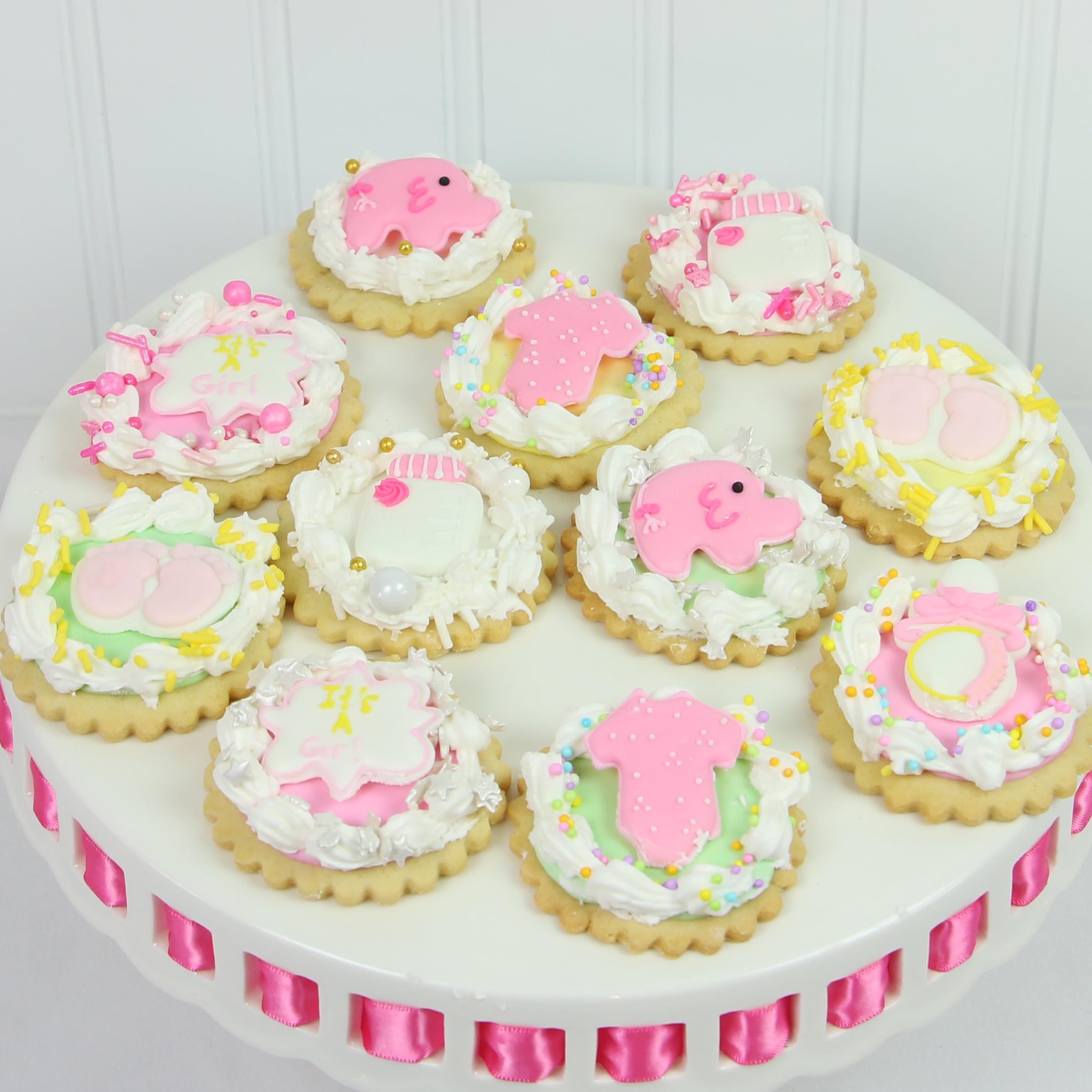Baby Shower Edible Kosher Royal Icing Decorations for Cakes and Cupcakes, by Global Sugar Art, Baby Girl