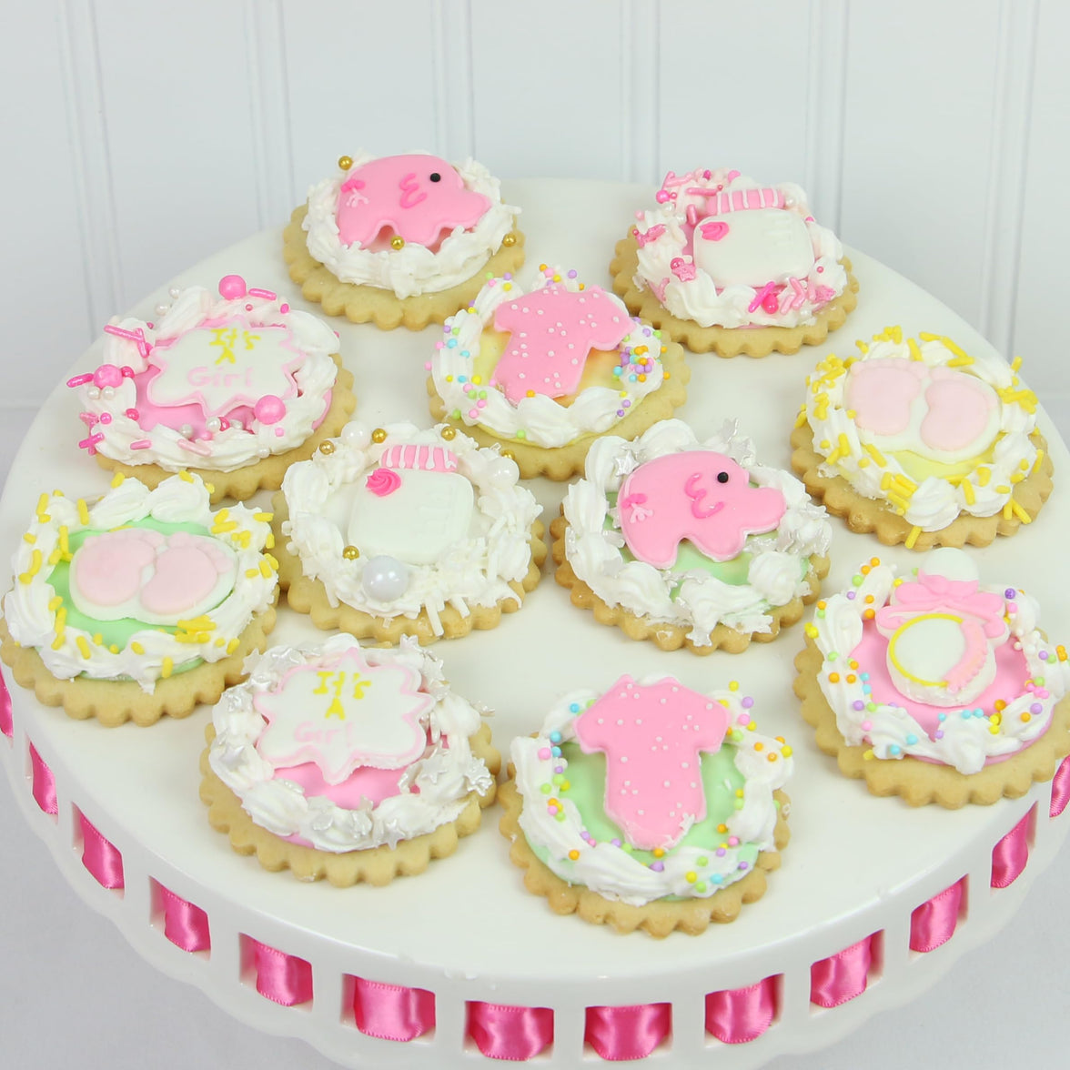 Baby Shower Edible Kosher Royal Icing Decorations for Cakes and Cupcakes, by Global Sugar Art, Baby Girl