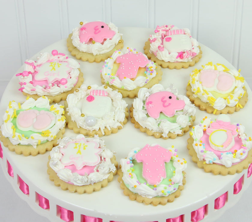 Baby Shower Edible Kosher Royal Icing Decorations for Cakes and Cupcakes, by Global Sugar Art, Baby Girl