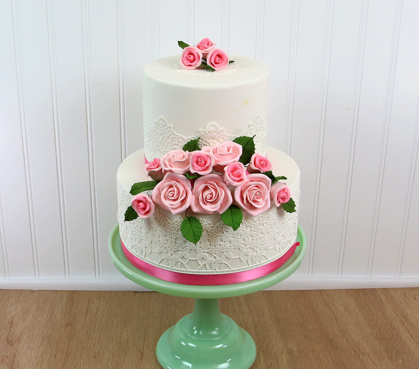 Peace Rose Sugar Flowers with Leaves, Cake Decorating Kit, by Global Sugar Art, Medium, Pink