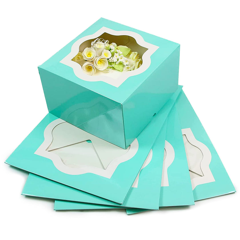 Global Sugar Art Auto-Popup Extra Deep Square Cake Box with Window, 12 x 12 x 6 Inches