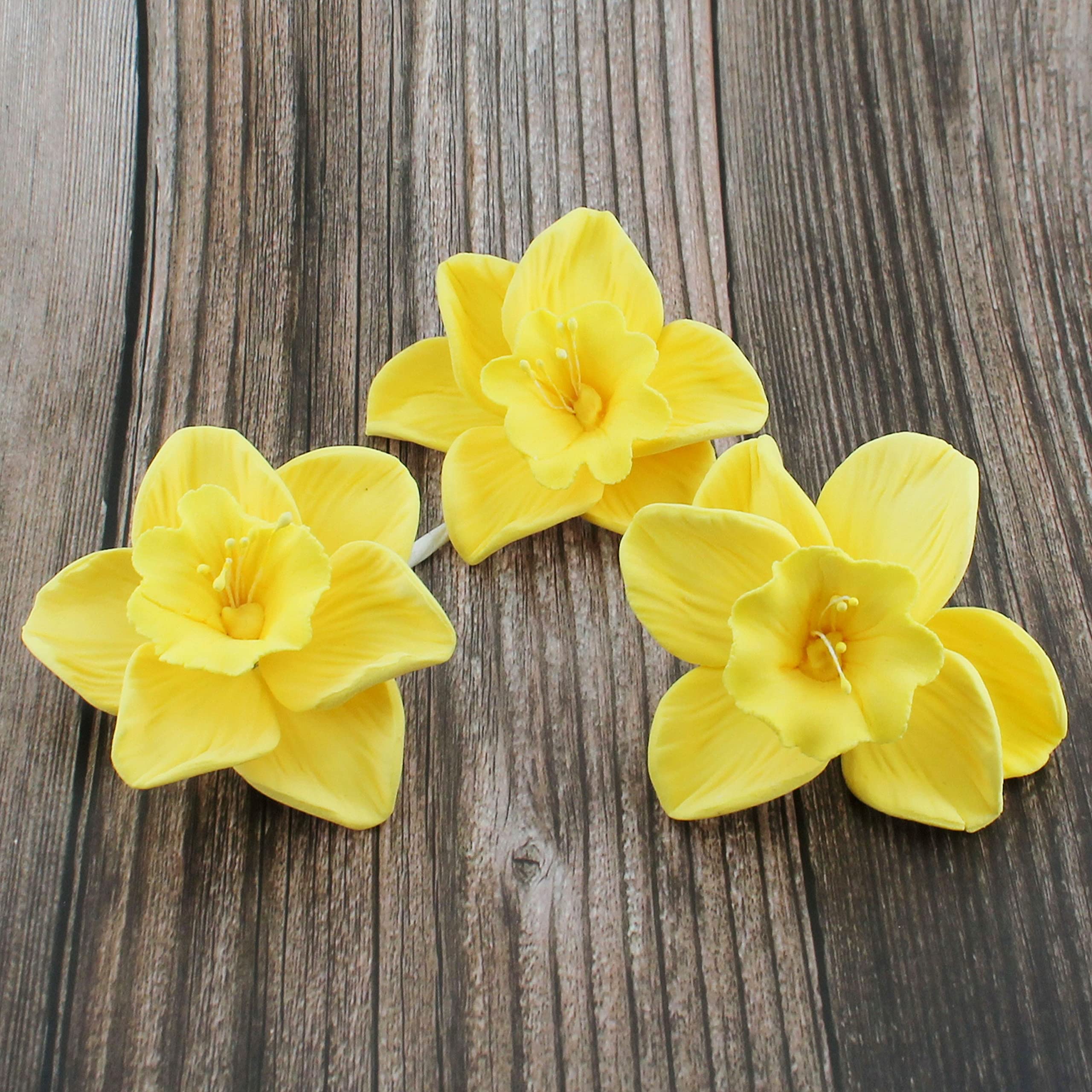 Daffodil Sugar Cake Flowers by Global Sugar Art, Yellow, 6 Count