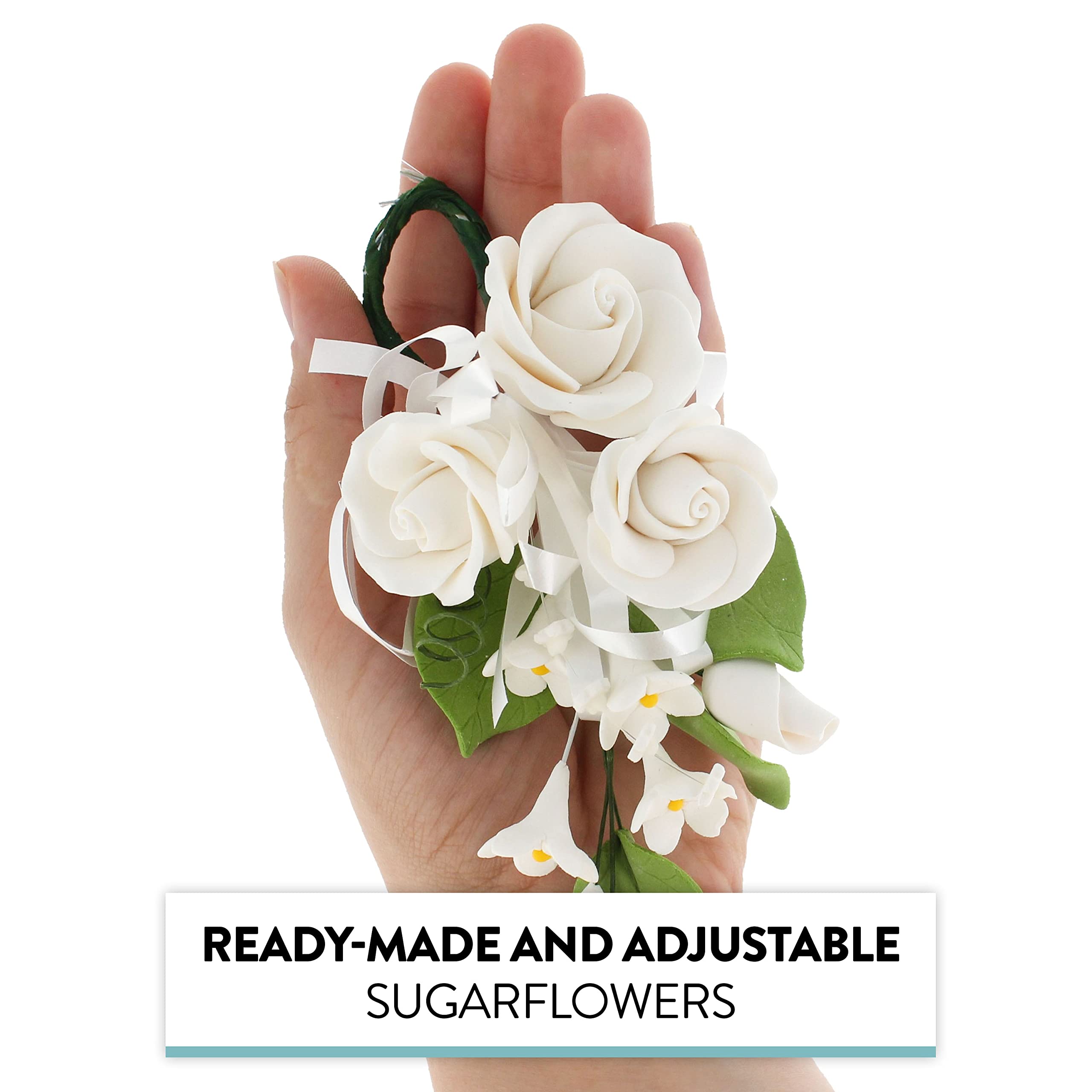 Petite Rose Spray, Sugar Flower Spray for Cakes, by Global Sugar Art, White 2 Count