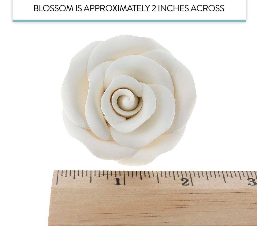 Deluxe White Roses for Cake Decorating, Premium Unwired Sugar Flowers by Global Sugar Art, White, Large