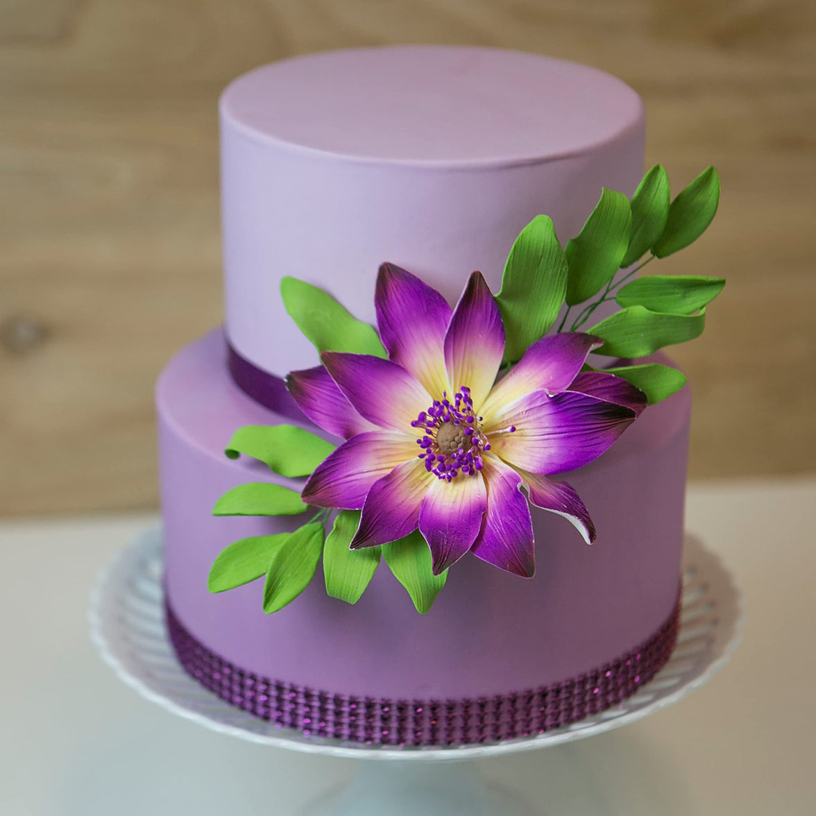Tranquil Water Flowers, Decorative Sugar Cake Flowers by Global Sugar Art, 3 Count, Purple