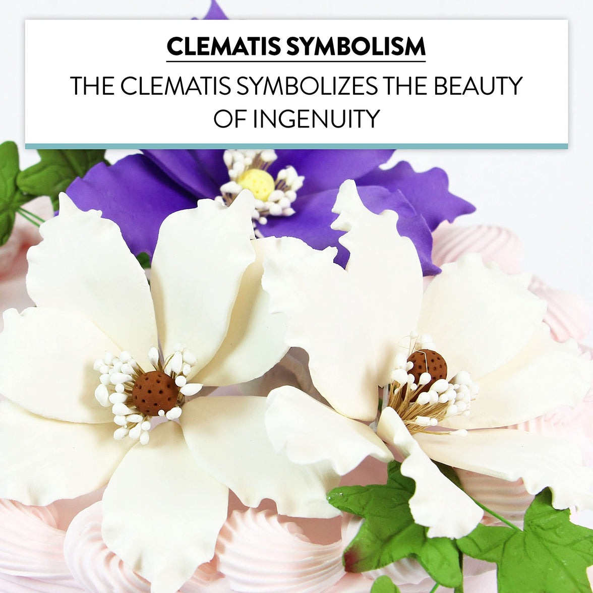 Clematis Gum Paste Sugar Cake Flowers by Global Sugar Art, White, 3 Count