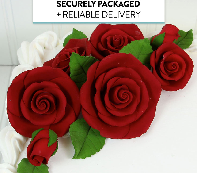 Exquisite Rose & Leaf Kit, Sugar Cake Flowers by Global Sugar Art, Red Roses with Leaves, 65-Piece Set