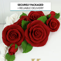 Exquisite Rose & Leaf Kit, Sugar Cake Flowers by Global Sugar Art, Red Roses with Leaves, 65-Piece Set