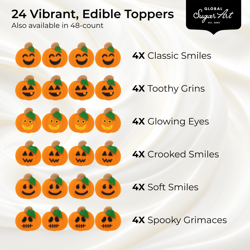 Halloween Cupcake Toppers, Edible Royal Icing Decorations by Global Sugar Art (Spooky Pumpkins)