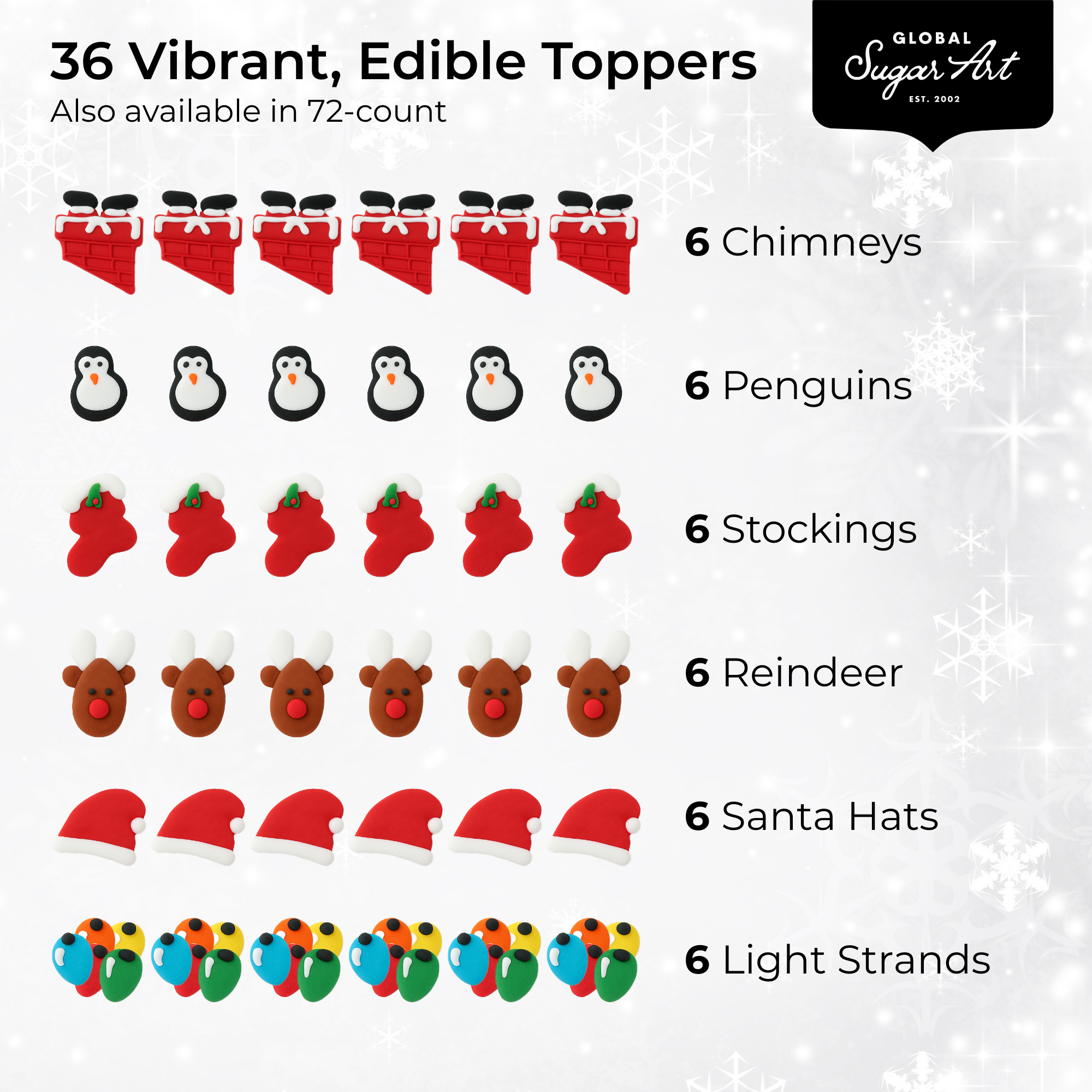 Christmas Cupcake Toppers, Edible Royal Icing Decorations, by Global Sugar Art (Penguin Chimney)