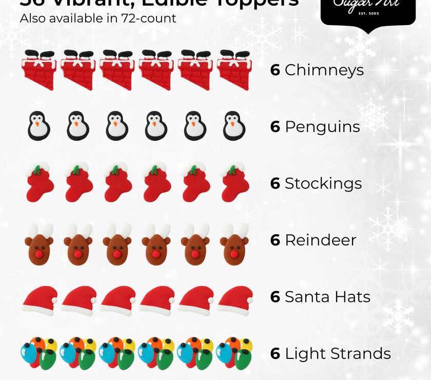 Christmas Cupcake Toppers, Edible Royal Icing Decorations, by Global Sugar Art (Penguin Chimney)