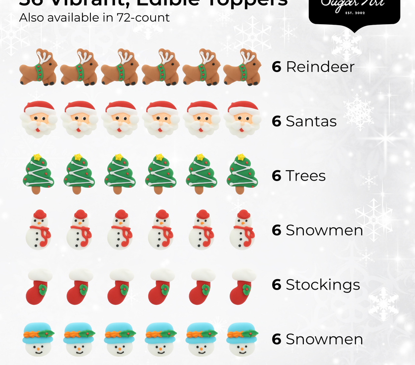 Christmas Cupcake Toppers, Edible Royal Icing Decorations, by Global Sugar Art (Santa Reindeer)