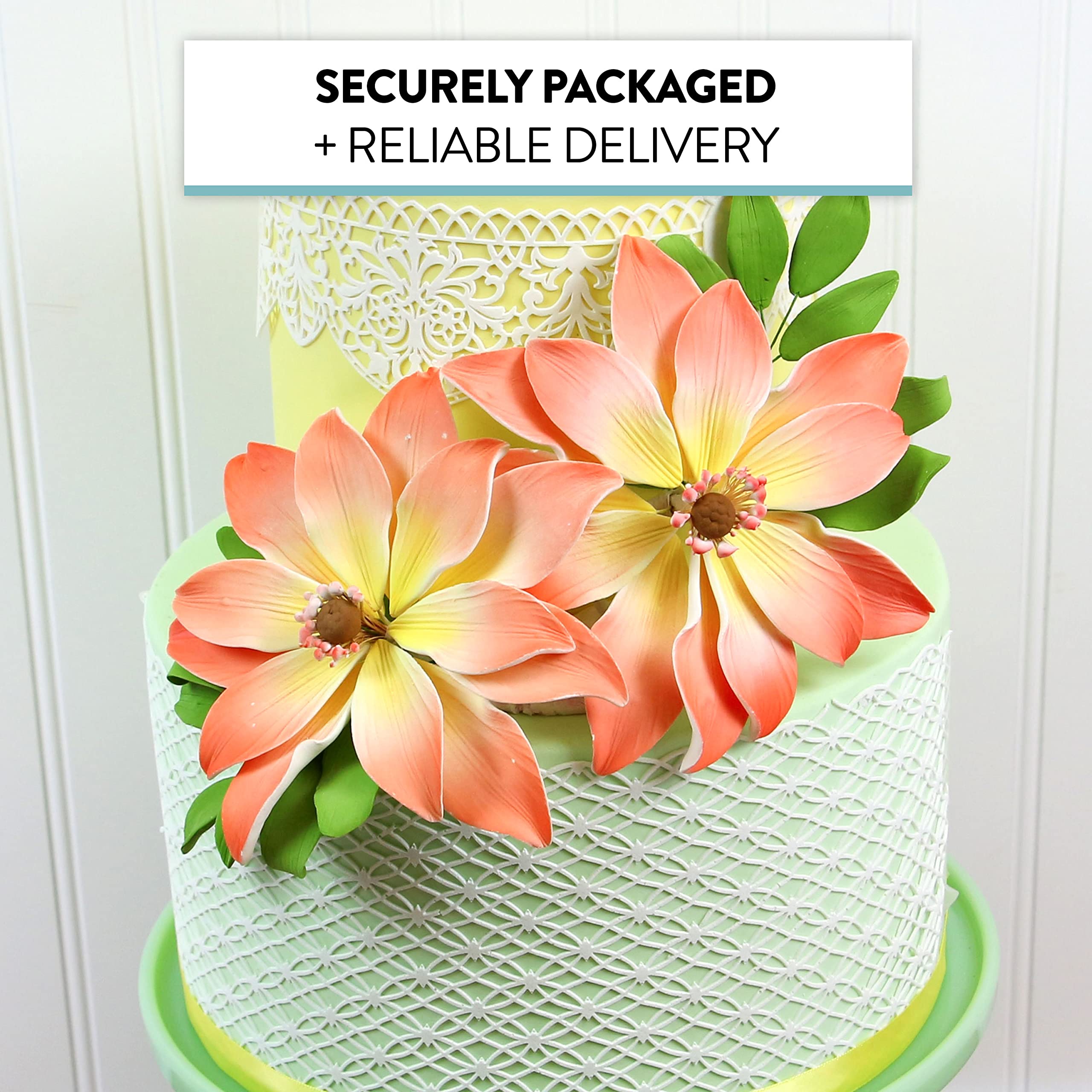 Tranquil Water Flowers, Decorative Sugar Cake Flowers by Global Sugar Art, 3 Count, Peach