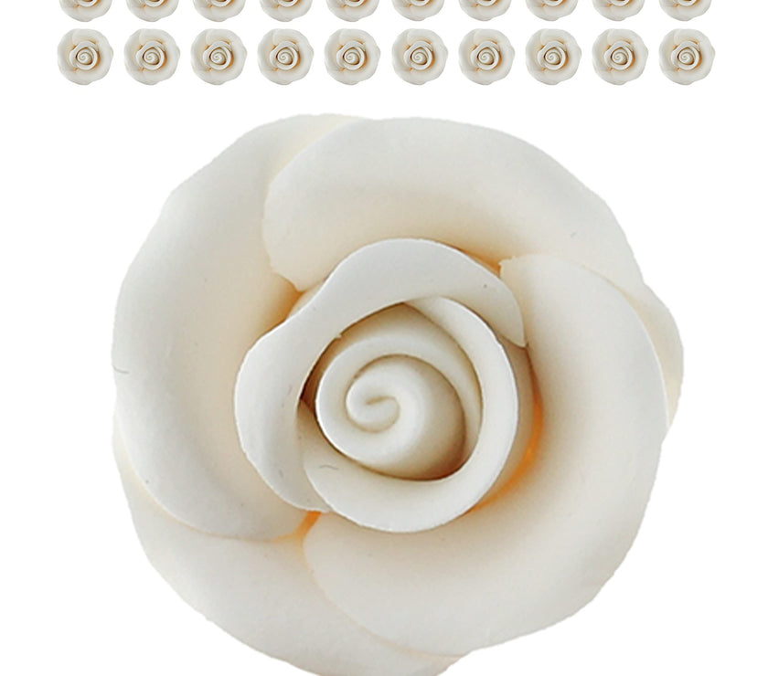 Deluxe White Roses for Cake Decorating, Premium Unwired Sugar Flowers by Global Sugar Art, White, Small