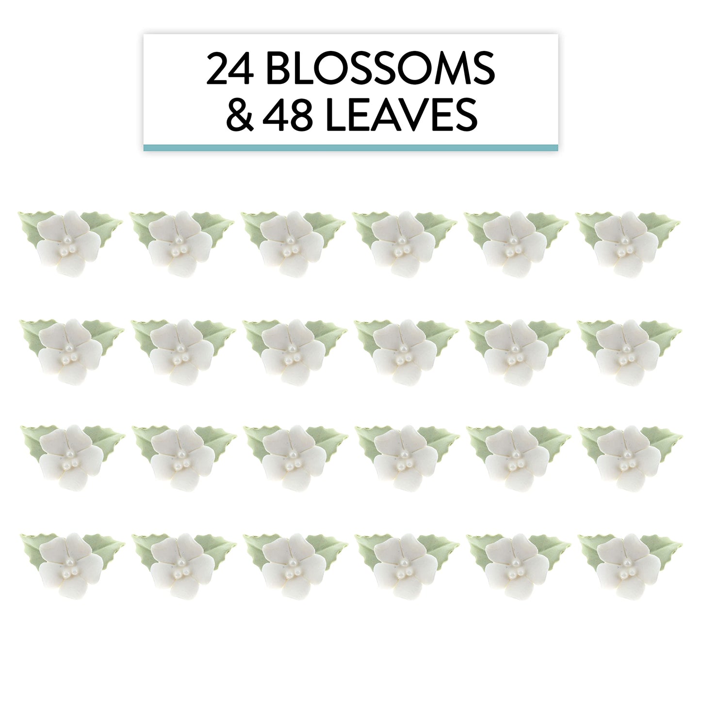 White Flower Blossoms with Leaves Kit, 24 Count