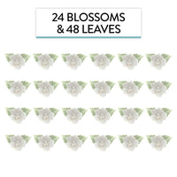 Flower Blossoms with Leaves, Edible Sugar Flowers for Cakes & Cupcakes, by Global Sugar Art, White