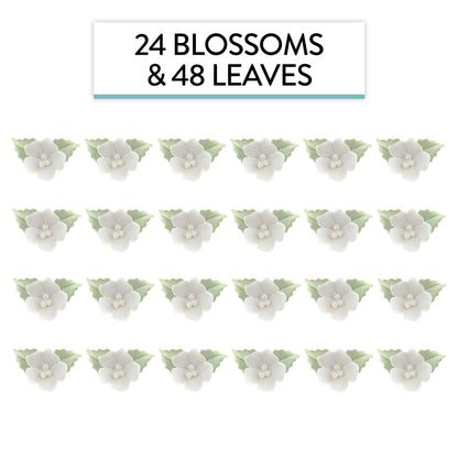 White Flower Blossoms with Leaves Kit, 24 Count